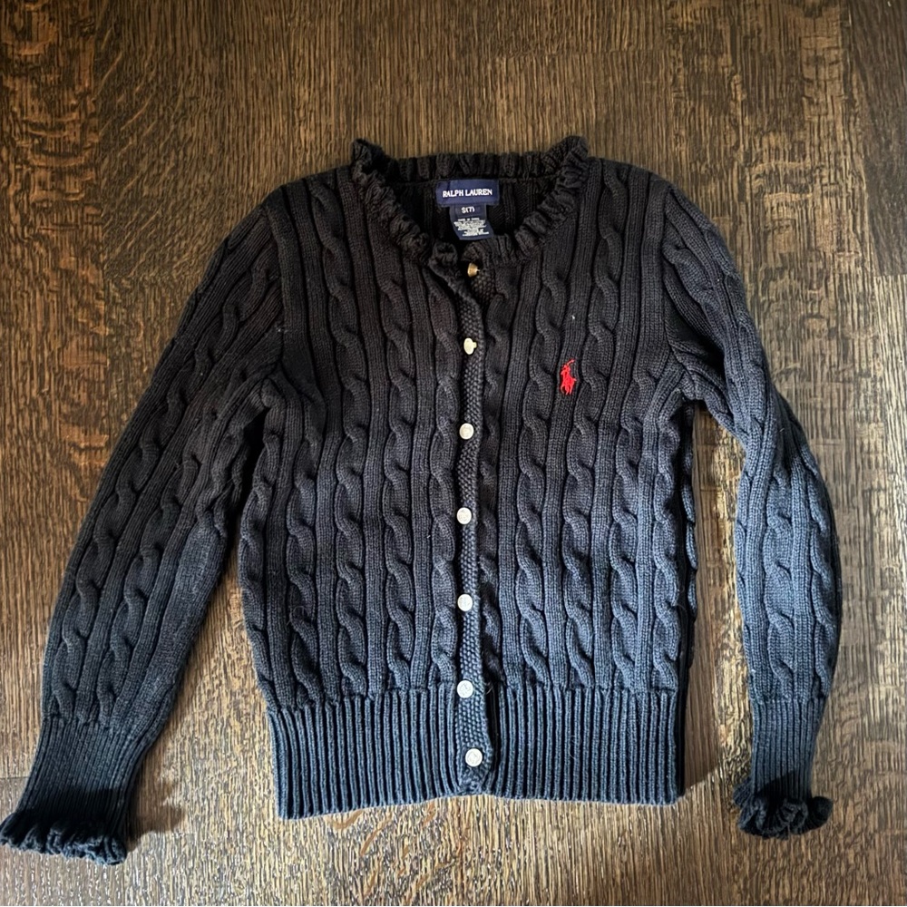 Ralph Lauren Girls Black Cable Knit Sweater Small/7